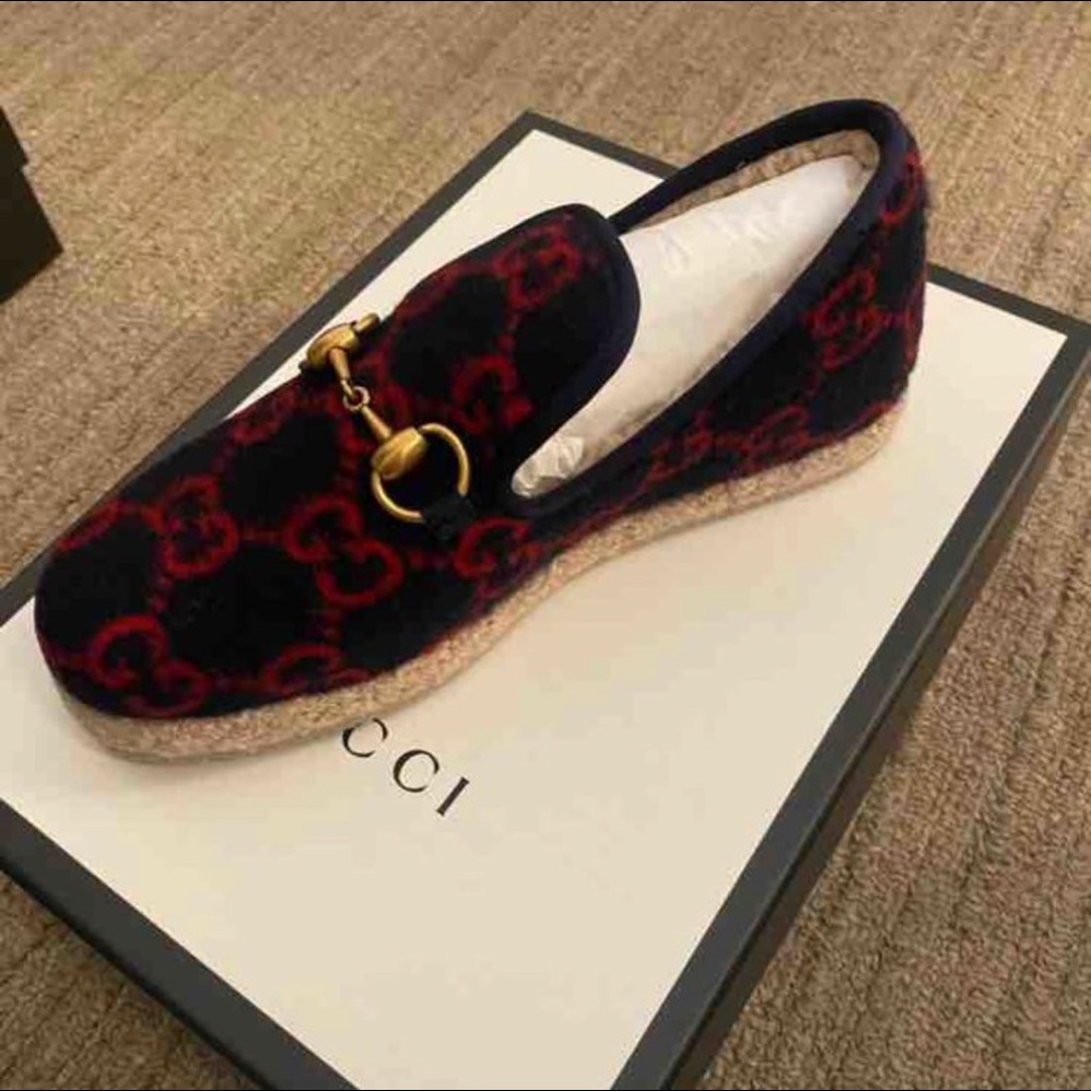 Authentic Gucci GG Logo Wool Espardrilles with Original Box